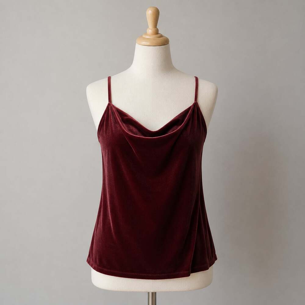 J. Jill Velvet Cami Tank Top Women’s XL Aubergine Purple Draped Neck NWT